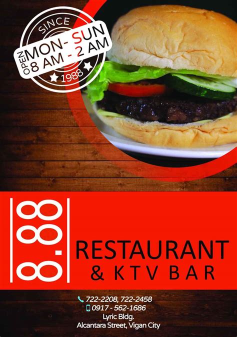 Menu at 8.88 Bar & Restaurant, Vigan City.